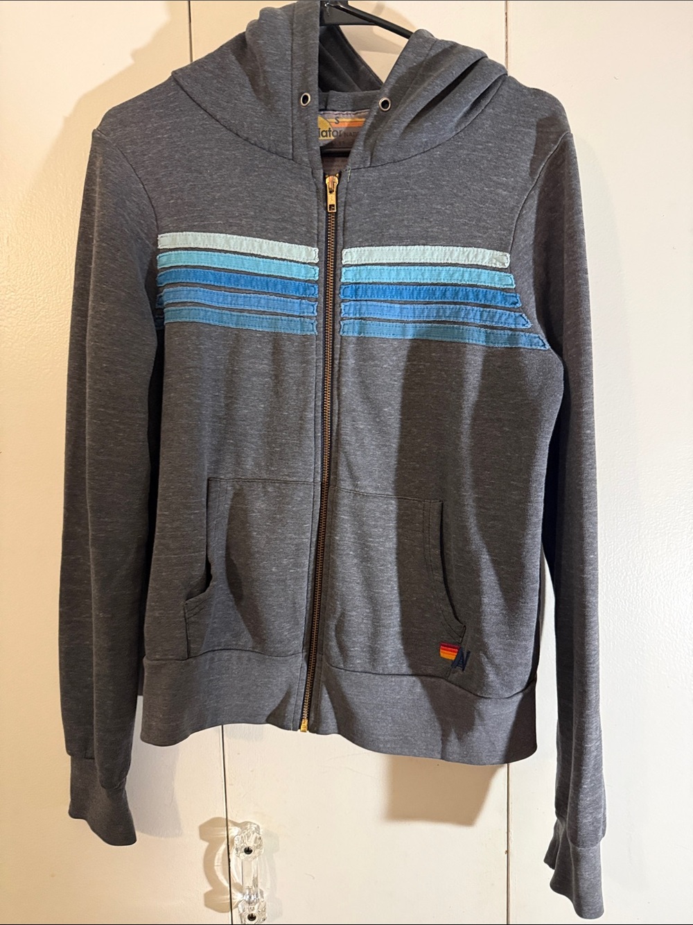 Aviator Nation Charcoal Gray 5 stripe blue Hoodie!!